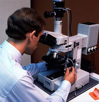 Figure 26-4. Microscopic examination of deposits can rapidly determine the principal microbial constituents and provide a photographic record.