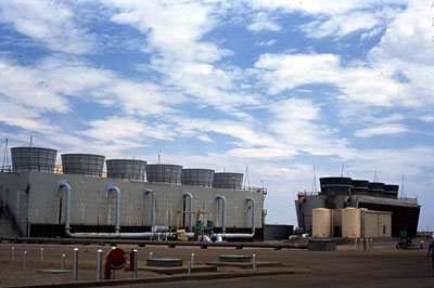 Figure 31-4. A six-cell, counterflow induced draft cooling tower. Air enters only at the bottom of the tower.