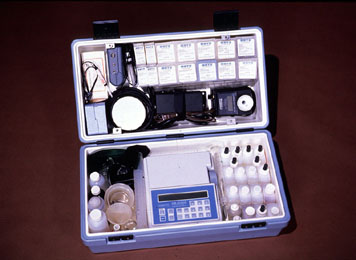 Water analysis field test kit.